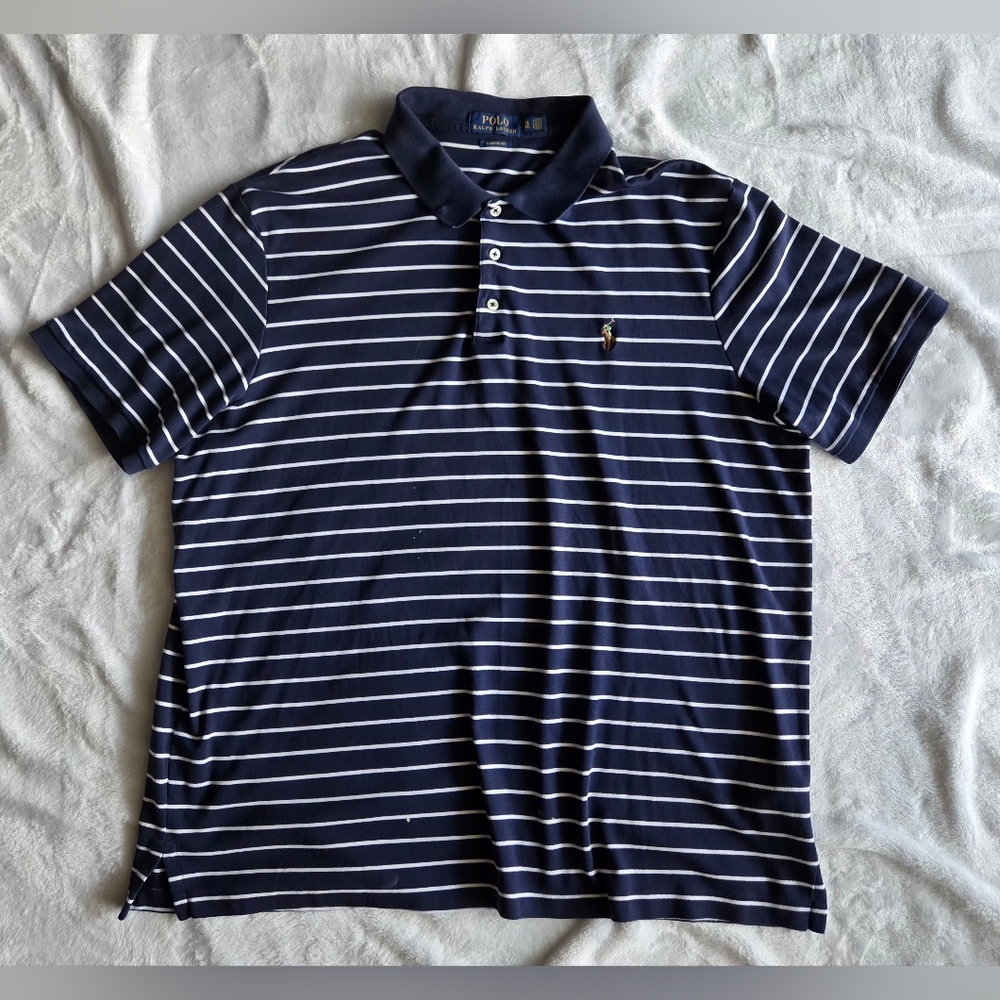 Polo Ralph Lauren Classic-Fit Navy Blue White Striped Shirt Men XL